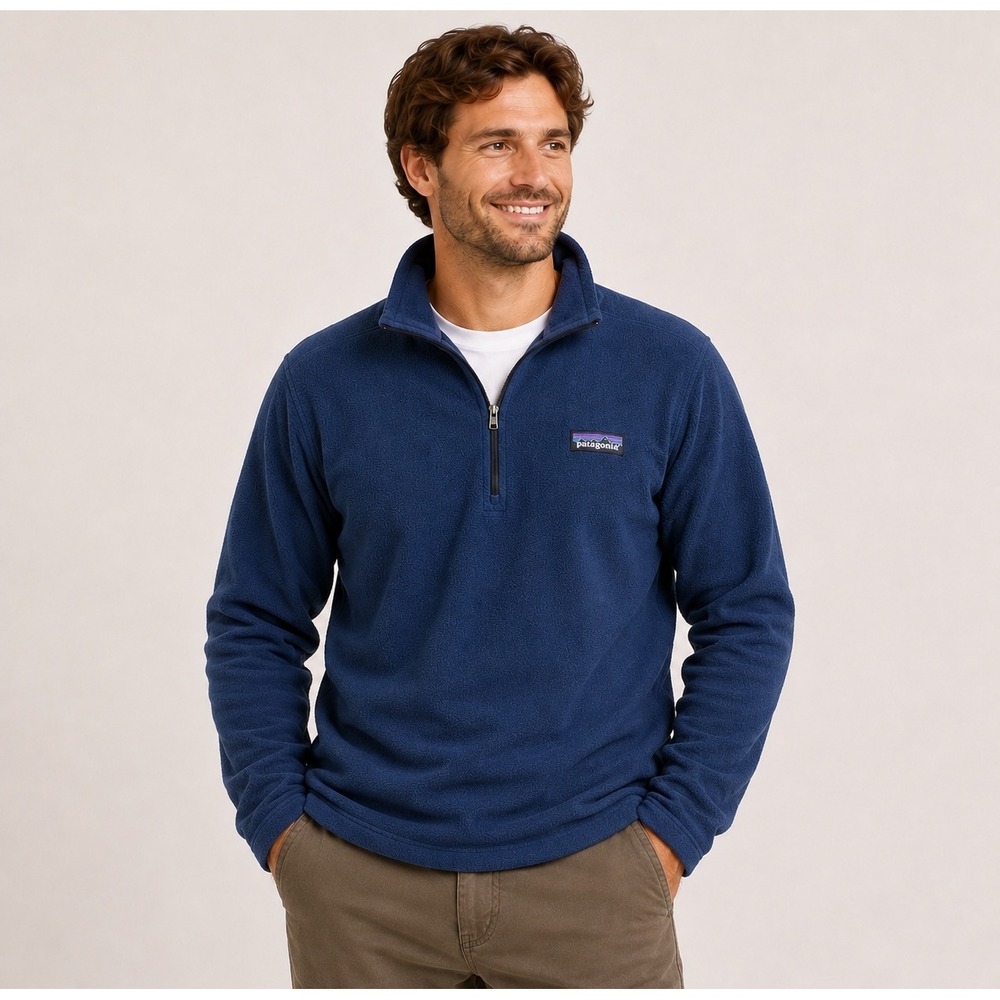 Patagonia Mens Blue Micro D Fleece 1/4 Zip Outdoor Hiking Pullover‎ Jacket XL